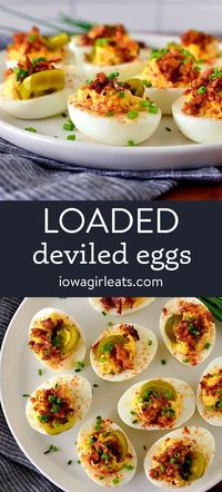 These Loaded Deviled Eggs are the perfect bite-sized appetizer! Packed with savory flavor and a mix of creamy and crunchy textures. Great for BBQs and parties! 🍽🍳 #DeviledEggs #AppetizerIdeas #PartyFood #BBQRecipes #EasyRecipes