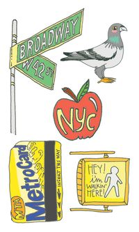 Celebrate the city so nice they named it twice, with this 3X5 sheet with the street sign of Broadway and 42nd, the omnipresent pigeon, an NYC big apple, the "hey I'm walking here" walk sign, and the Metrocard! All tattoos are non-toxic and made in the USA. They go on easy with just a little water, and are easy to take off with a bit of baby oil or a little time. All illustrations are original and drawn in my home studio in New York City. Contact me with any custom inquiries, bulk pricing, and wholesale! If you require expedited delivery, insurance, or tracking, send me a note and I can adjust the shipping price. We'll get it there how you need it! Designed in NYC, Made in the USA A Little About Me: I'm Annie Moor--an NYC-based illustrator, comedian, and lover of temporary tattoos. I like t