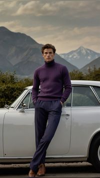 Crew Neck Upcycled Cashmere Jumper in violet.         Girocollo Uomo in Eco Cashmere Viola.                              #magliedauomo #ecocashmere #cashmererigenerato #mensfashion #menstyle #knitwear #menjumpers #oldmoneystyle #preppy