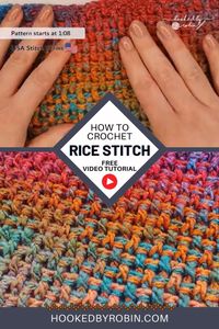 Learn how to Crochet the Rice Stitch! This fantastically textured stitch is like a mini weave / dense stitch. Combining front post and back post stitches it works up very quickly and give a great sturdy, warm texture. Great for thick blankets, scarves or even washcloths / dishcloths! Very Easy ONE ROW REPEAT.