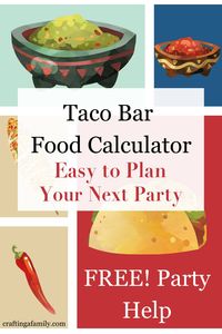 Taco Bar Party Food Calculator Having a Toco Party? Need to know how much food to buy and cook? Here are all your answers at your fingertips. Taco Bar's are perfect for teen or tween birthday parties, graduation parties, family reunions, or any gathering where you do not want to cook all day to prepare.