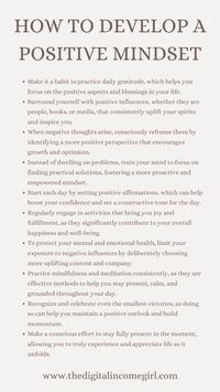 Developing a positive mindset is essential for a fulfilling life. Practice daily gratitude to focus on your blessings. Surround yourself with positive influences, like uplifting people and motivational quotes. Reframe negative thoughts to see challenges as growth opportunities. Start each day with positive affirmations to boost your confidence. Engage in joyful activities and practice mindfulness to stay present. Celebrate small victories to build momentum. Limit exposure to negativity, choosing instead to embrace inspirational quotes and content that foster success and optimism.