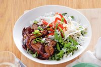 Update Mongolian lamb by using chops and serve with Asian rice salad for a new take on an old favourite.