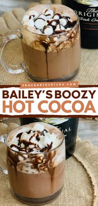 Say hello to your new favorite fall drink idea! Rich, creamy, and spiked with Bailey's, this boozy hot chocolate is on a whole new level of deliciousness. Once you try this fall cocktail recipe, you'll never want the regular hot chocolate again!