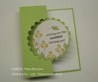 handcrafted birthday card ... half die cut on a fold design ... luv the cheerful look with chartreuse and cream ... scalloped circle die ...