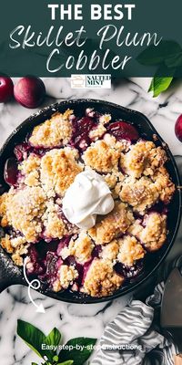 Indulge in a delicious plum cobbler made with juicy fresh plums and fluffy cobbler dough. Perfect for fall baking, this dessert has a golden brown cobbler topping and is amazing with ice cream.