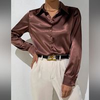 Shein Coffee Brown Satin Bizwear Button Up Shirt