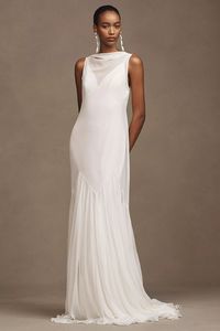 Besa Aree V-Neck Layered Chiffon Wedding Gown | Anthropologie