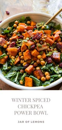 These Winter Spiced Chickpea Power Bowls are simple and easy to make, but so full of flavor! This has been one of my top go-to healthy dinner recipes for winter for YEARS and it's still one of my favorites today. They come together in just 35 minutes and are so nourishing!