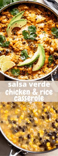 This Salsa Verde Chicken Casserole is the perfect blend of chicken, rice, beans, corn, and tangy salsa verde combined with melty cheese and spices. It's a family-approved Tex-Mex meal that's ready to be your next dinner favorite!