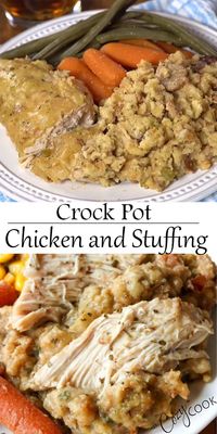 This easy Crock Pot Chicken and Stuffing recipe will quickly become one of your favorite family dinners! #chicken #stuffing #crockpot #slowcooker #comfortfood #easy #dinner