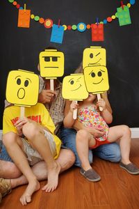 Lego head photo booth!  Handmade, super easy and really fun!