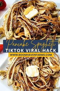 This Pancake Spaghetti TikTok Viral Hack also called squiggle cakes, has gone crazy on social media. While this may sound like an odd pairing, it is actually just pancake batter cooked in thin strips instead of a regular circular pancake! Pancake spaghetti is the perfect twist on an age-old classic!