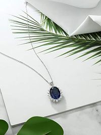 Gem Stone King 925 Sterling Silver Blue Simulated Sapphire Pendant Necklace 13.00 Ct Oval 13X18MM with 18 Inch Silver Chain For Women