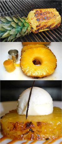 Grilled Pineapple with Vanilla Bean Ice Cream...sooo smart to grill the whole pineapple.