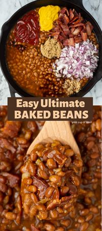 Make canned beans even better with this AWESOME recipe! Easy Ultimate Baked Beans that the whole family will love. #summer #recipe #quick #easy #bbq #ultimate #ideas