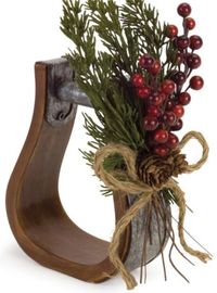 Country Rustic Indoor Decorative Stirrup with Pine and Berry 10'H (Pack of 3), Brown