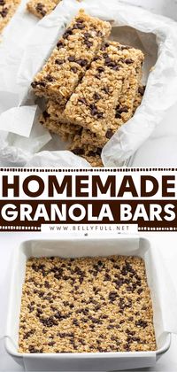 This easy homemade granola bars recipe is sure to become your favorite! Not only do they come out soft and chewy with a slight crunch, but they also contain no preservatives or HFCS. Great as a healthy breakfast on the go or a snack for kids! One batch won't last long!