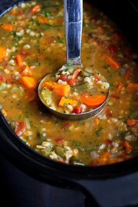 Slow Cooker Vegetable Barley Soup Recipe…An tasty way to get a couple of servings of vegetables! 164 calories and 5 Weight Watcher SmartPoints