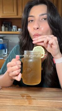 This is such a good and refreshing summer drink!!  ✨RECIPE✨ - into a sauce pan add 1 chopped ginger root, 1 cup brown sugar and 1 cup water - simmer for a couple of minutes - take off heat, let it cool, then pour into a jar - add a few tbsp into a glass - add ice, top with sparkling water and a slice of lemon🍋 #recipe #food #drink #ginger