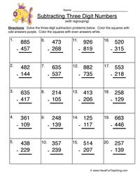 Triple Digit Subtraction Regrouping Worksheet