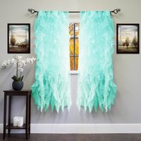 Chic Sheer Voile Vertical Ruffled Tier Window Curtain Panel 50" x 63" Sea Size: 50" x 63".  Color: Blue.