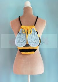 Bumble Bag Crochet Drawstring Pouch Bee Backpack PDF Kawaii Shop - Etsy