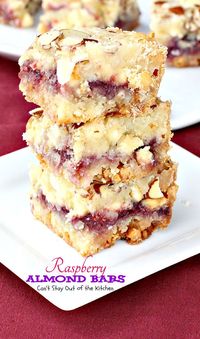 Raspberry Almond Bars | Can't Stay Out of the Kitchen | absolutely spectacular #cookies that are to die for! #almonds #raspberryjam #dessert #vanillachips