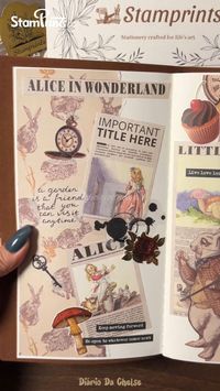 Journal | Alice in Wonderland 🔖 From our friend @diario_da_chelse 🛒 Shop: stamprints.com | 🏷️#stamprints #journaling #journal #bulletjournal #artjournal #scrapbook #scrapbooking #scrapbookideas #diy #art #creative #creativejournal #vintage #aliceinwonderland #fairytale