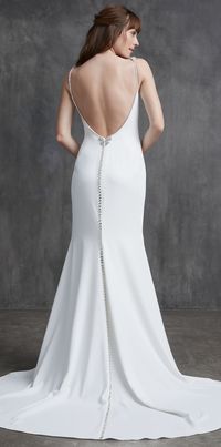 Wedding dress by Kelly Faetanini Spring 2020 Marilyn Collection | Opem back simple wedding dress with beaded spaghetti straps and swept rain #weddingdress #weddingdresses #bridalgown #bridal #bridalgowns #weddinggown #bridetobe #weddings #bride#dreamdress #bridalcollection #bridaldress #dress See more gorgeous wedding dresses by clicking on the photo