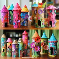 Paper Tube Fairy Houses. Recycled crafts. paper tube crafts. Fairy craft.