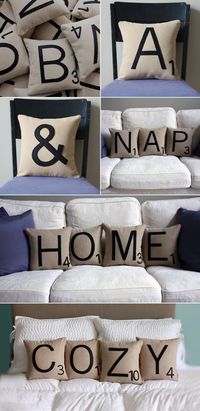 This is soooo cute..Scrabble pillows...we could use this for a home-school spelling lesson for Hope..LOL