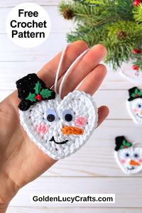 Heart snowman Christmas ornament - free crochet pattern, crochet for Christmas, Christmas crochet pattern, ideas