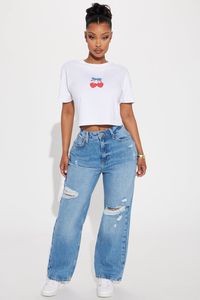 Available In White. Crew Neck Short Sleeve Front Screen Cropped Stretch Disclaimer: Due To The Printing Process A Difference In Saturation May Occur. Each Garment Is Unique 100% Cotton Imported | America's Sweet Heart Tee Shirt in White size Medium by Fashion Nova