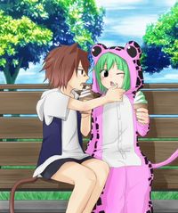 Lector and Frosch as humans having ice cream, Lector is getting ice cream off Frosch's face. I personally pair them since I think that Frosch is female.