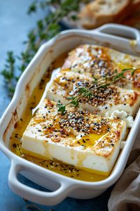 Albanian Baked Feta with Honey and Sesame Seeds - Cooking Mediterranean