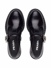 Shop Prada logo-print mary-jane loafers with Express Delivery - FARFETCH