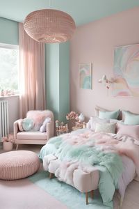 Soft pastel hues bring a calming, dreamlike feel to any girl’s bedroom. Create a pastel paradise with blush pink, lavender, mint green, and baby blue tones. Add velvet cushions, soft bedding, and cloud-shaped wall decor for an ethereal, magical look. Get inspired with our pastel bedroom decor ideas! #fashion #recipe #aesthetic #ideas #garden #home #homemade #design #art #wall #bathroom #cozy #table #diy #style #wall #vintage #1.#sofa #home #fashion #aesthetic #interior #interiordesignideas #wall #living