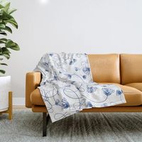 Flowers in knots pattern. floral, minimal, spring, white, blue, white-blue, blue-white Throw Blanket