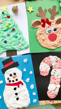 2.9M views · 10K shares | DIY Puffy Paint 🎄 follow @abcdeelearning for more kids ideas ❄️Make your own puffy paint by mixing equal parts foam shaving cream and glue together 🎄Add in food coloring to change the color if you’d like 🎅🏻Scoop the paint on cardstock paper and spread with a paintbrush ☃️Add fun extras like poms, paper, eyes, pipe cleaners etc | Deena Keller | Brenda Lee · Rockin' Around The Christmas Tree