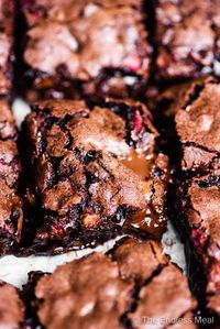 PIN TO SAVE! Chocolate rhubarb brownies are a rich and decadent treat that stays super moist from the rhubarb. They're fudgy and sweet with chocolate chips and walnuts and just the right amount of rhubarb flavor. You'll love them! #theendlessmeal #brownies #brownierecipe #rhubarb #rhubarbbrownies #rhubarbdessert #rhubarbrecipe #spring #springdessert