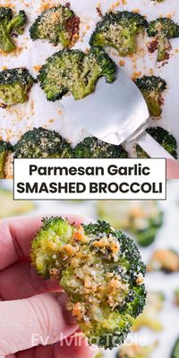 This Smashed Broccoli with Parmesan recipe will give you the CRISPIEST florets with the best flavor! Broccoli is first boiled until tender and then smashed thin, brushed with a garlic herb butter sauce, and baked in the oven with a sprinkle of Parmesan cheese. These broccoli “chips” are an easy weeknight side dish for kids or make a great appetizer to dip in your favorite sauces for parties!