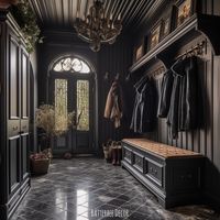 Victorian Gothic mudroom in gorgeous deep colors.