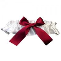 Narrow Satin Bow Wedding Garter 5cm wide with red bow handmade in the UK