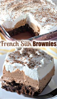 For an easy to make at home dessert that tastes like it came from a restaurant, make these wonderful chocolate French Silk Brownies. Brownies made with read butter, topped with a creamy whipped French silk chocolate layer and then Cool Whip--this decadent treat will really hit the spot!