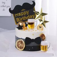 items included:  *Items are for display only and uneatable* 1. Beer Jar and Beer Topper x 2 2. Happy Birthday Plate & Golden Star Decoration Set x 1 3. Bowtie and Mustache Paper Topper Set x 1 4. Golden Ball Topper x 5 Estimated shipping days for delivery: US/UK : 14-20 days Australia: 12-18 days EU : 10-18 days