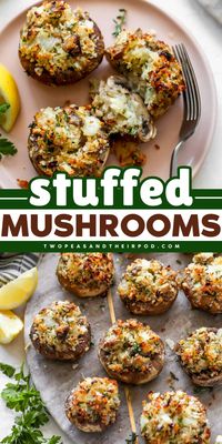 Add these Stuffed Mushrooms to your football appetizers or Gameday menu ideas! This classic mushroom recipe is always a crowd-pleaser. It also makes an easy Superbowl recipe for your guests. Save this pin!