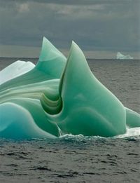 Jade Iceberg, Antarctica - Enormous hunks of ice break off from the ice shelf, creating icebergs. When one of these icebergs overturns, its jade underside is revealed. The wondrous color of this ‘marine ice’ results from organic matter dissolved in the seawater at those great depths.