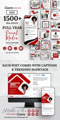 Please visit my shop and get your hands on one of these incredible social media packs in red, white and black. They're filled with instagram and facebook posts, they also have stories and captions attached - These beauties come with a full branding pack, ideal for your marketing needs.  But the best part...they have a detailed and simple lead magnet training attached, to help you grow your Real Estate Business. These are canva templates, and fully editable. Do check us out!