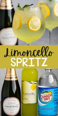 This is a classic Limoncello Spritz Recipe - the perfect light lemon cocktail for summer with club soda, limoncello, and prosecco.